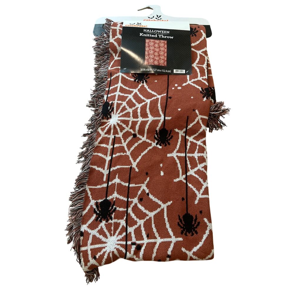 Way To Celebrate NWT Halloween Knitted Spiderweb Blanket Throw 50x60